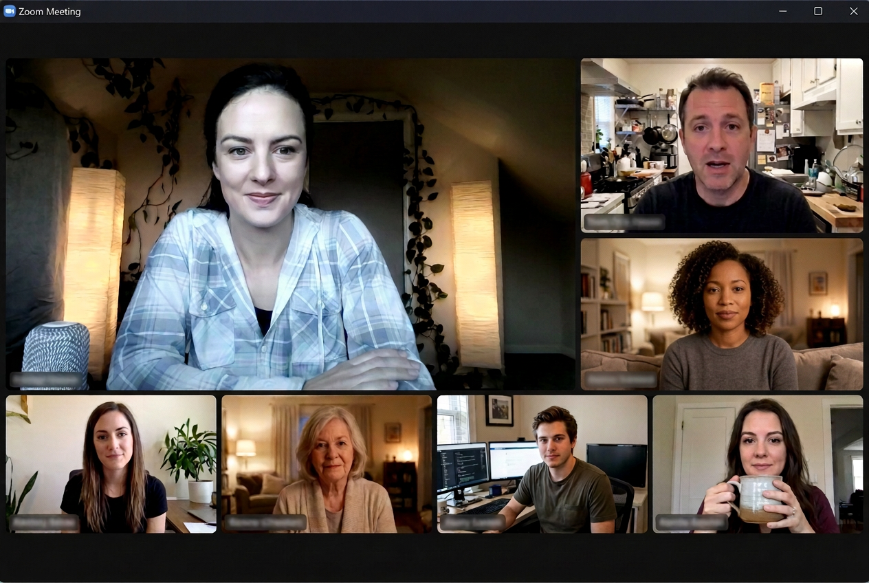 Ceylon on a group video call with several participants in gallery view